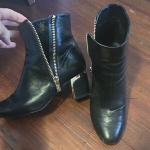 DKNY Black Ankle Boots with Metallic Heel